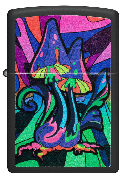 Zippo Lighter - Black Light Vibrant Mushroom