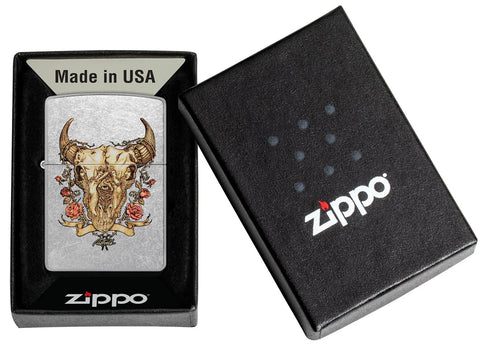 Zippo Lighter - Rick Rietveld Floral Bull Skull