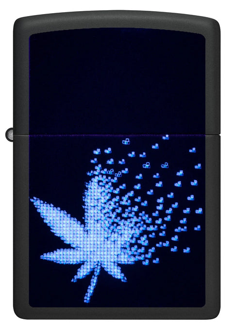 Zippo Lighter - Black Light Pixel Cannabis