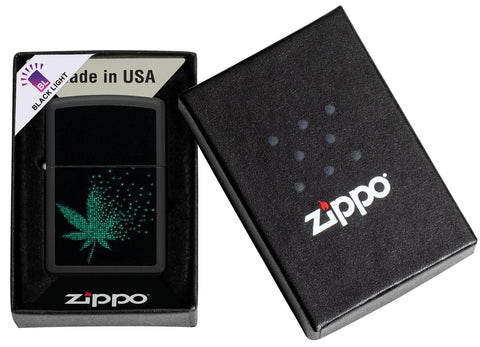 Zippo Lighter - Black Light Pixel Cannabis