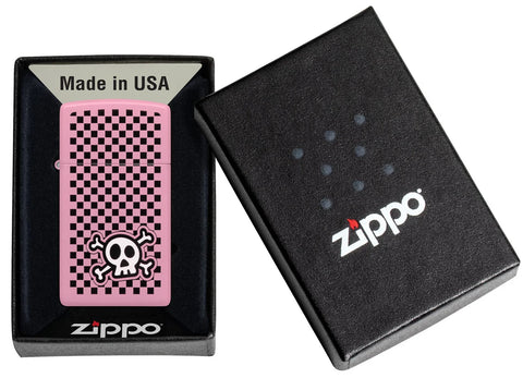 Zippo Lighter - Slim Checkered Skull