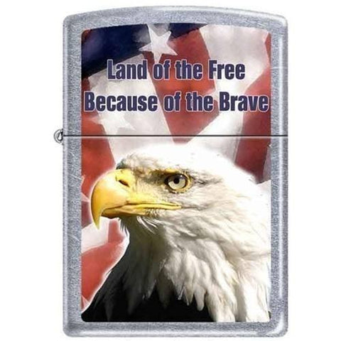 Zippo Lighter - Land of the Free Because of the Brave Street Chrome Zippo Zippo