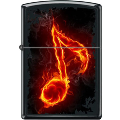 Zippo Lighter - Flaming Music Note Black Matte Zippo Zippo