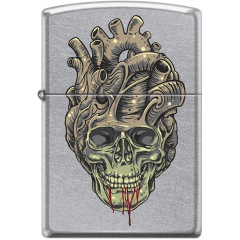Zippo Lighter - Tattoo Skull Heart Street Chrome Zippo Zippo