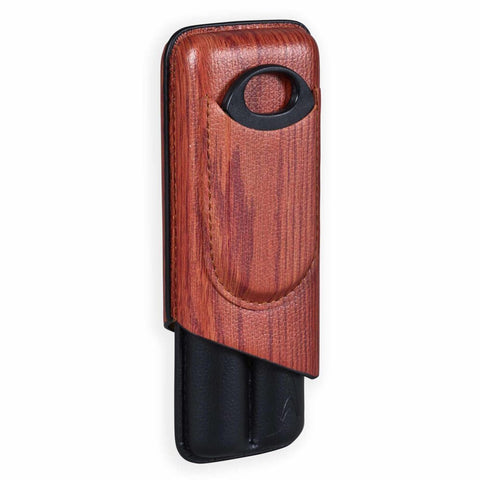 Lotus 2-Stick Cigar Case w/Cutter Gift Set - Wood Print Finish - Lighter USA