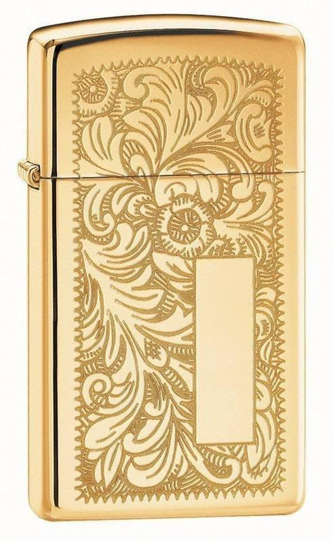 Zippo Lighter - Slim Venetian High Polish Brass - Lighter USA