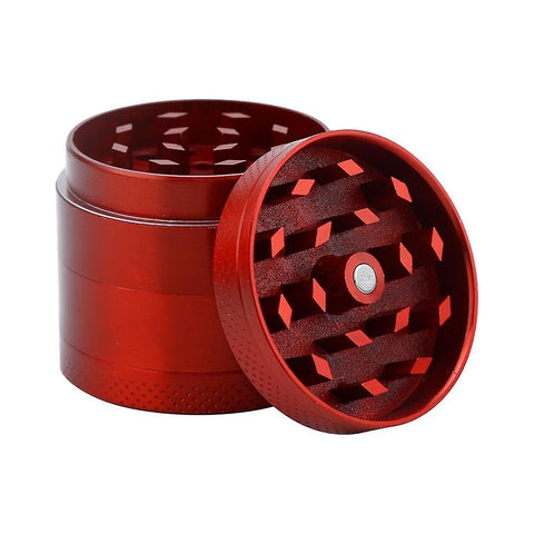 Tiered-Towered Magnetized Herb Grinder - Red - 2.5" 4-Piece - Lighter USA