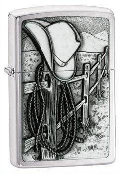 Zippo Lighter - Resting Cowboy Brushed Chrome - Lighter USA