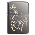 Zippo Lighter - Running Horse Black Ice Finish - Lighter USA