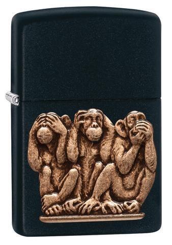 Zippo Lighter - Three Monkeys Black Matte - Lighter USA