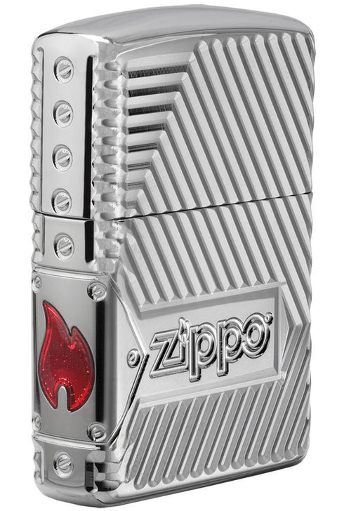 Zippo Lighter - Bolts Riveted Armor High Polish Chrome - Lighter USA