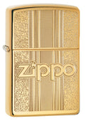 Zippo Lighter - Ornamental like Pattern w/ Zippo Stamp on High Polish Brass - Lighter USA