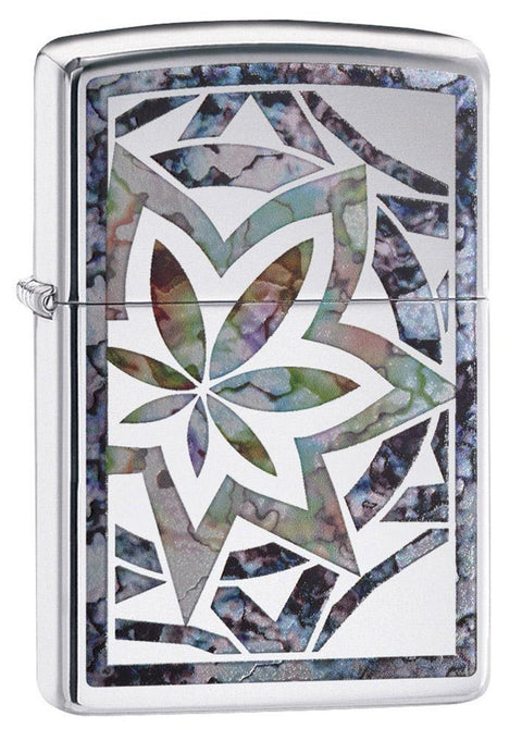 Zippo Lighter - Geometric Fusion Leaf High Polish Chrome - Lighter USA