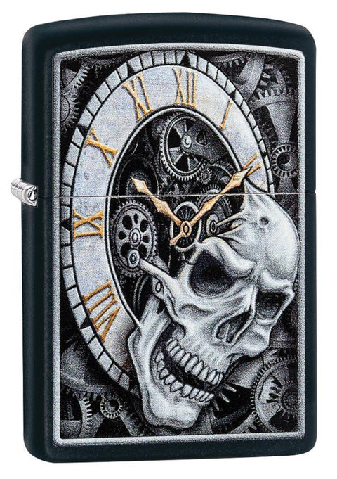 Zippo Lighter - Skull Clock Black Matte - Lighter USA