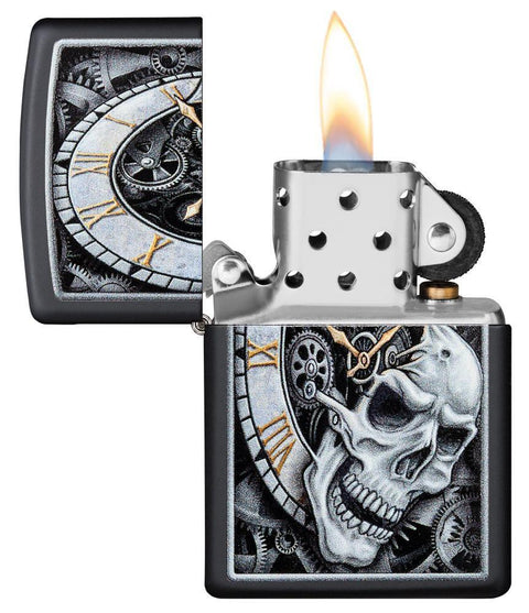 Zippo Lighter - Skull Clock Black Matte - Lighter USA