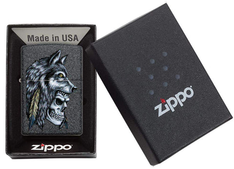 Zippo Lighter - Wolf Skull Feather Design - Lighter USA