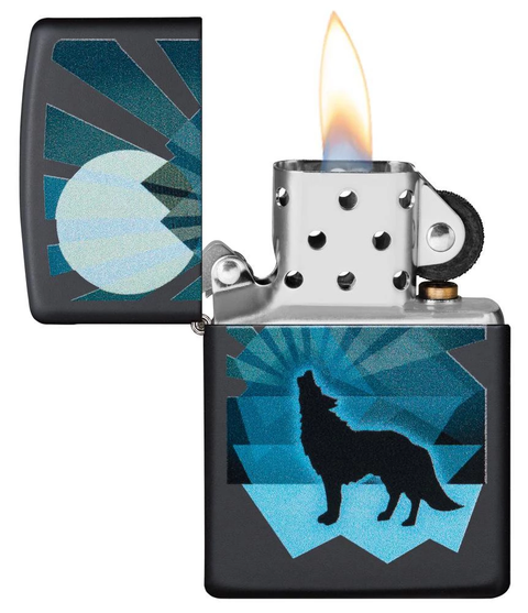 Zippo Lighter - Wolf and Moon Black Matte - Lighter USA