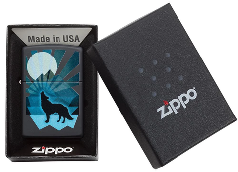 Zippo Lighter - Wolf and Moon Black Matte - Lighter USA