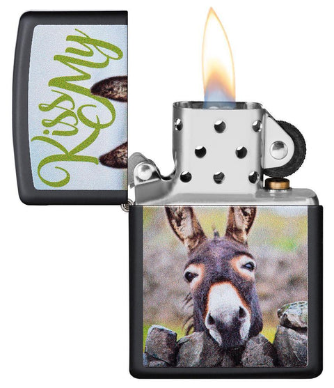 Zippo Lighter - Kiss My Donkey Black Matte - Lighter USA