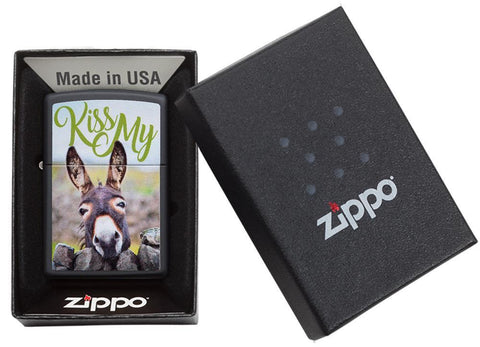 Zippo Lighter - Kiss My Donkey Black Matte - Lighter USA