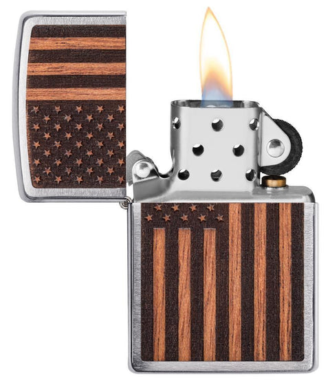 Zippo Lighter - WOODCHUCK USA American Flag Street Chrome - Lighter USA