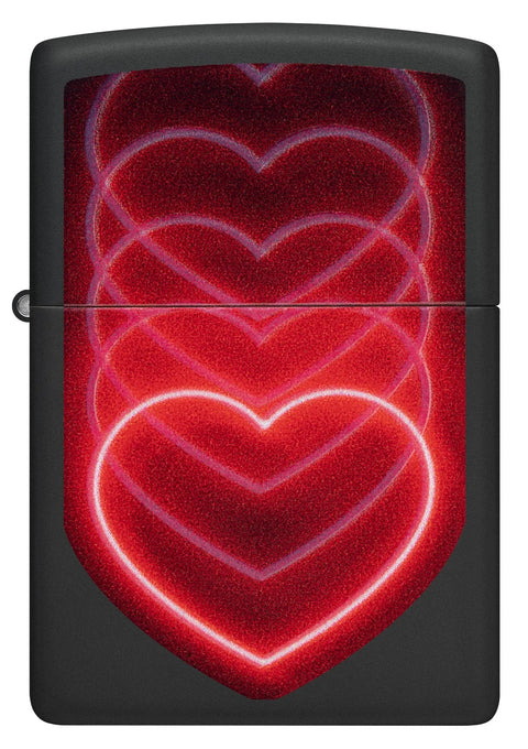 Zippo Lighter - Black Light Hearts