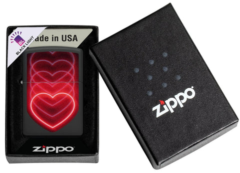 Zippo Lighter - Black Light Hearts