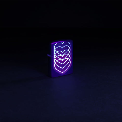 Zippo Lighter - Black Light Hearts