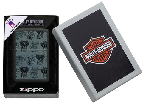 Zippo Lighter - Harley Davidson Black Light Logos