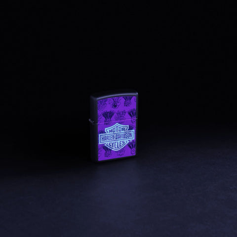 Zippo Lighter - Harley Davidson Black Light Logos