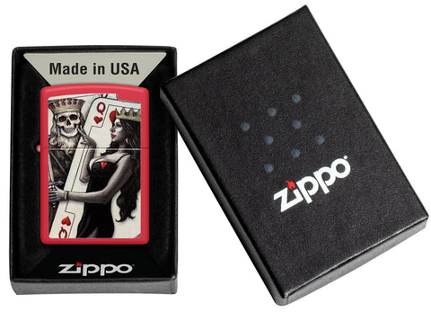 Zippo Lighter - Red Skull King Queen Beauty