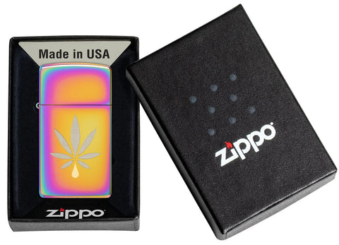 Zippo Lighter - Multi Color Slim Cannabis Leaf