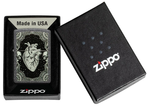 Zippo Lighter - Detailed Heart w/ Skeleton Border