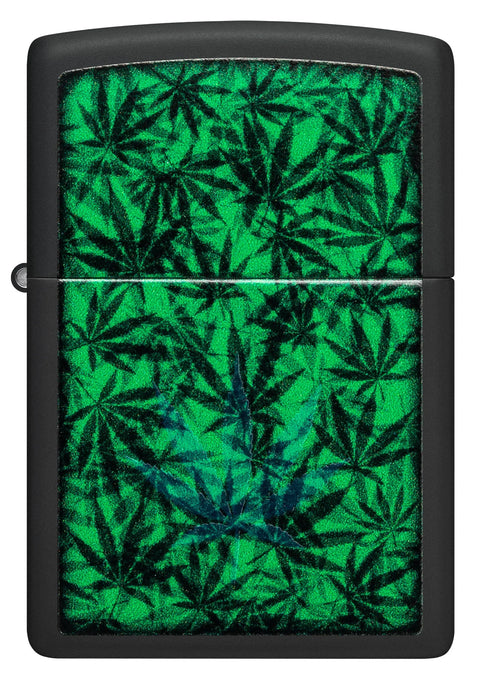 Zippo Lighter - Black Light Cannabis