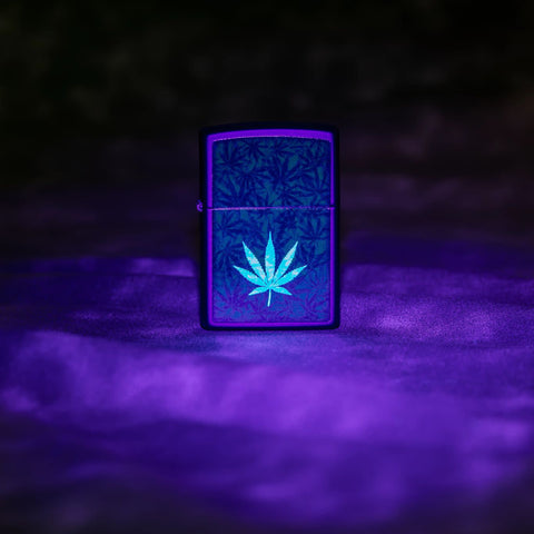 Zippo Lighter - Black Light Cannabis