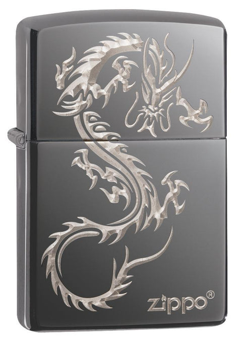 Zippo Lighter - Sharp Chinese Dragon Black Ice - Lighter USA