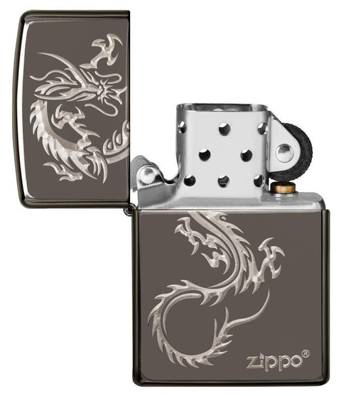 Zippo Lighter - Sharp Chinese Dragon Black Ice - Lighter USA