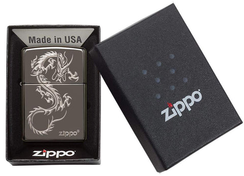 Zippo Lighter - Sharp Chinese Dragon Black Ice - Lighter USA