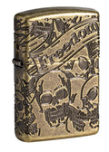 Zippo Lighter - Freedom Skull Antique Brass - Lighter USA