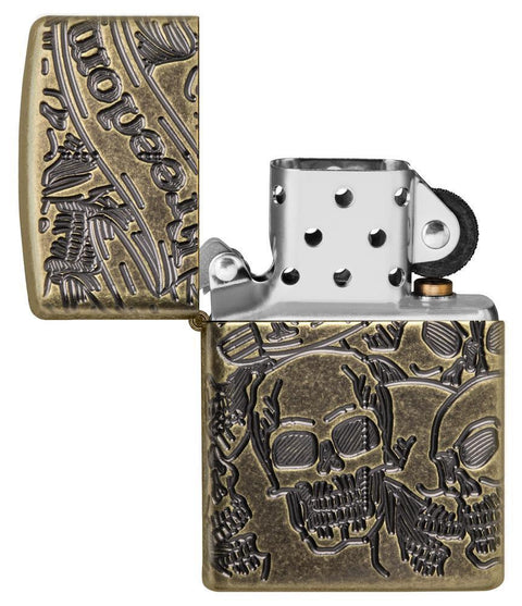 Zippo Lighter - Freedom Skull Antique Brass - Lighter USA