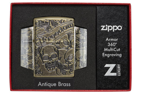 Zippo Lighter - Freedom Skull Antique Brass - Lighter USA