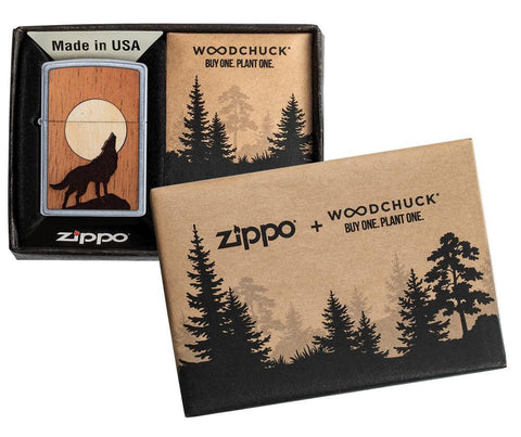 Zippo Lighter - Woodchuck Howling Wolf Street Chrome - Lighter USA