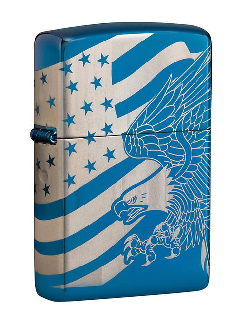 Zippo Lighter - Patriotic MultiCut High Polish Blue - Lighter USA