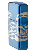 Zippo Lighter - Skull Tattoo w/ Flames High Polish Blue - Lighter USA