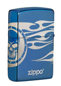 Zippo Lighter - Skull Tattoo w/ Flames High Polish Blue - Lighter USA