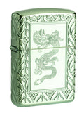 Zippo Lighter - Art Deco Carved Dragon Armor High Polish Green - Lighter USA