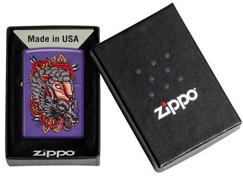 Zippo Lighter - Wolf in Sheep Clothing Purple Matte - Lighter USA