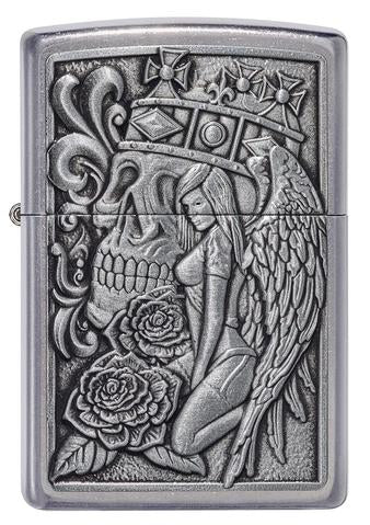 Zippo Lighter - Skull and Angel Emblem Street Chrome Design - Lighter USA