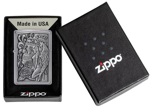 Zippo Lighter - Skull and Angel Emblem Street Chrome Design - Lighter USA