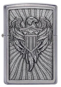 Zippo Lighter - Eagle Shield Emblem Street Chrome Design - Lighter USA